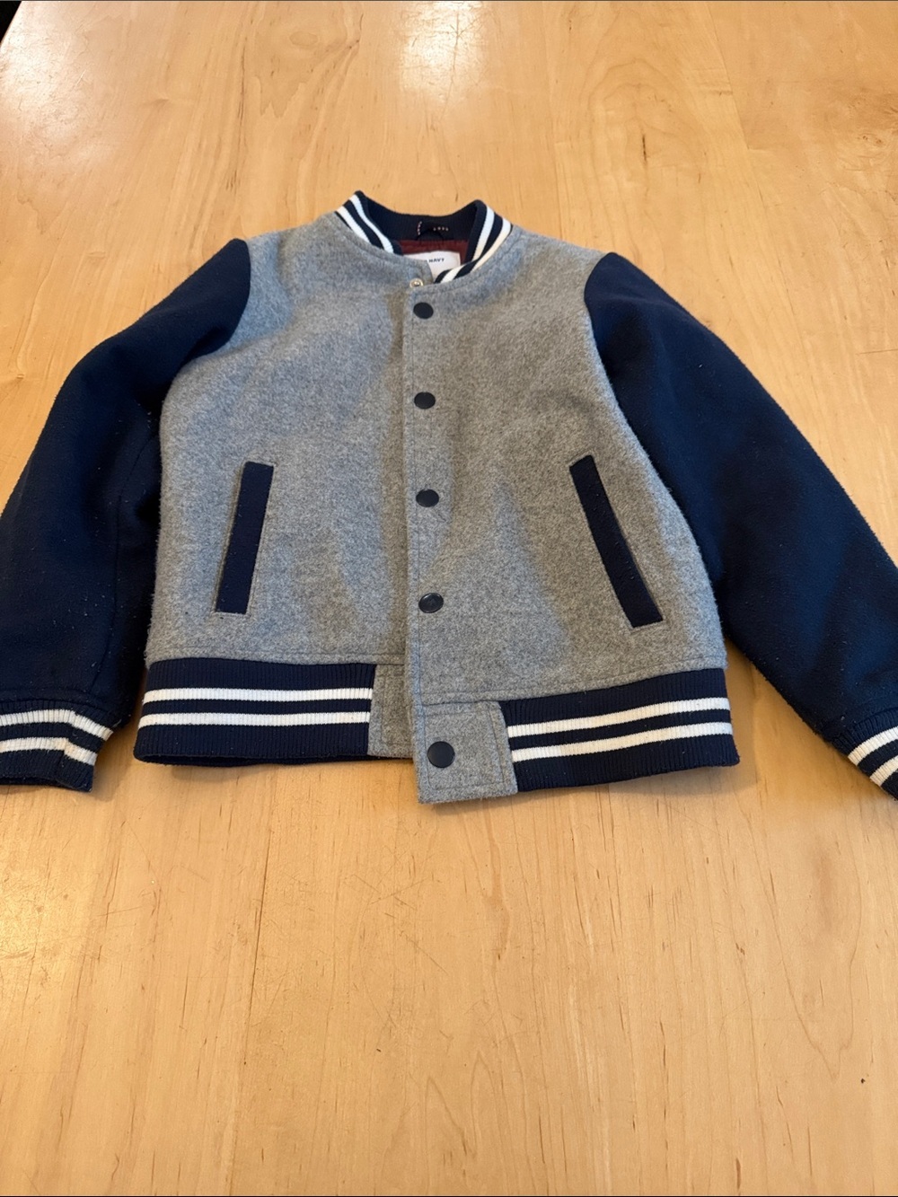 Old Navy Gray and Navy Boys Varsity Jacket